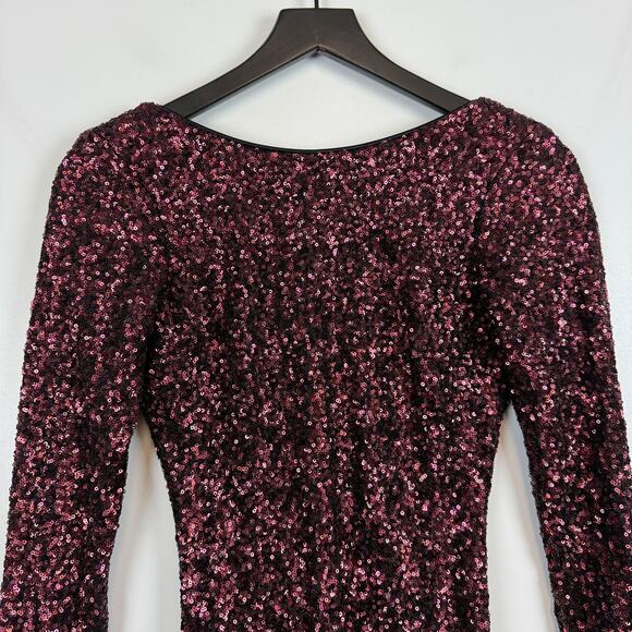 Dress the Population Sequins Mini Bodycon Open Back Dress Maroon Red - XS - Picture 2 of 9
